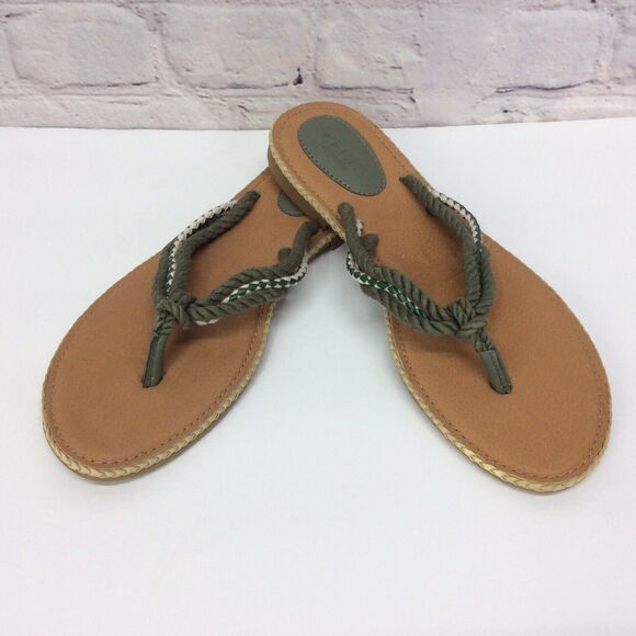 Sperry Top Sider Thong Sandals Women's Size 6 Green/Cream Nautical Braided Strap - Picture 1 of 8